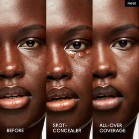 MAC Studio Fix Every-Wear All-Over Face Pen concealer shown in three-panel before, spot-concealer