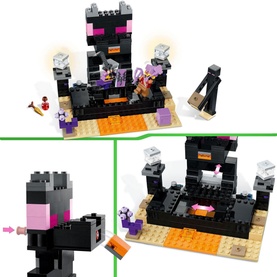 Lego Minecraft The End Arena set, 252-piece multicoloured building toy featuring Enderman figures, black fortress and battle scene