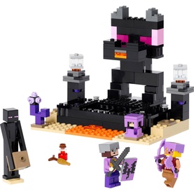 Lego Minecraft The End Arena set with Ender Dragon, 4 minifigures including armoured warriors, and purple End portal. 252 pieces