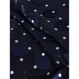 Hobbs Ciera Spot Print Midi Dress in blue, close-up of polka dot and large spot print fabric detail in navy and white