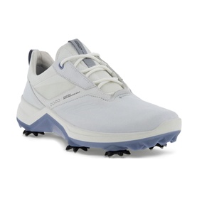 Ecco Biom G5 Golf Trainers in white leather with blue-grey spiked sole and lace-up fastening