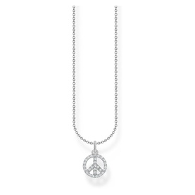 Thomas Sabo Charming Peace Necklace in sterling silver with pav&eacute; white zirconia peace symbol pendant on fine chain