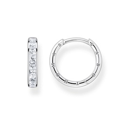White Stones Pav&eacute; Silver Hoop Earrings