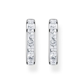 White Stones Pav&eacute; Silver Hoop Earrings