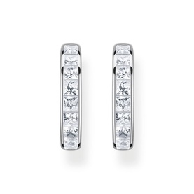 White Stones Pav&eacute; Silver Hoop Earrings