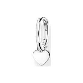 Thomas Sabo Silver Single Hoop Heart Pendant Earring in sterling silver, huggie style with clip fastening and flat heart charm