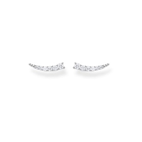 Thomas Sabo White Stones Silver Ear Climber, sterling silver curved studs with row of white zirconia stones
