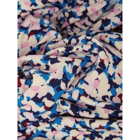 Hobbs Julia Floral Print Top in pink, blue and burgundy abstract floral print, close-up fabric detail showing texture and pattern