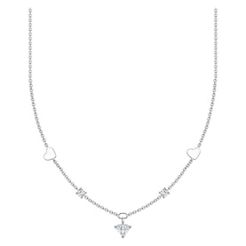 Silver Hearts and White Stones Necklace