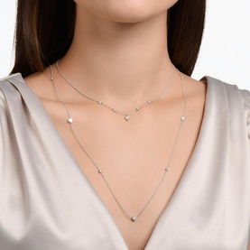 Silver Hearts and White Stones Necklace