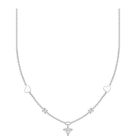 Silver Hearts and White Stones Necklace