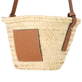 Palm Leaves & Leather Drawstring Bucket Bag