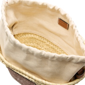 Palm Leaves & Leather Drawstring Bucket Bag