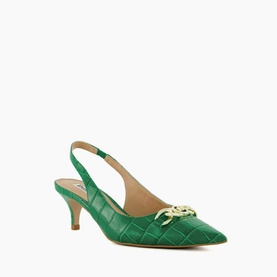 Current Chain-Trim Slingback Kitten Heeled Courts