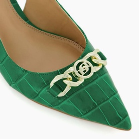 Current Chain-Trim Slingback Kitten Heeled Courts