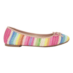 Dune Hallo Striped Charm-Detail Ballet Flats in multicolour crochet-effect with bow detail, round toe, and rubber sole