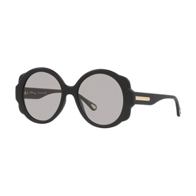 Chloe Irregular Sunglasses 6N000457 in black with oversized round frames, light grey lenses, and gold-tone temple detail