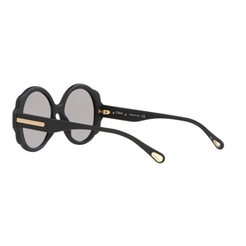Chloe Irregular Sunglasses 6N000457 in black with round lenses, grey tint, and gold-tone hardware detail on temples