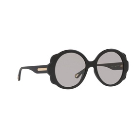 Chloe Irregular Sunglasses 6N000457 in black with oversized round frame, grey lenses, and gold-tone temple detail