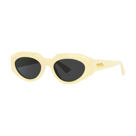 Bottega Veneta Round Sunglasses 6J000246 in yellow acetate with oval frames, gold temple detail and dark grey lenses