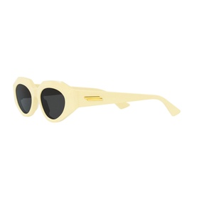 Bottega Veneta Round Sunglasses 6J000246 in yellow acetate with dark lenses and gold hardware detail on temple