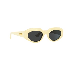 Bottega Veneta Round Sunglasses 6J000246 in yellow acetate with oval frames, gold temple detail and dark grey lenses