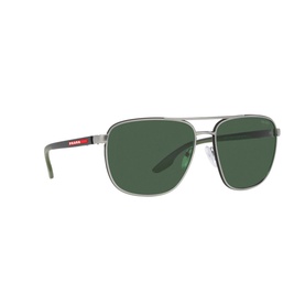 Prada Linea Rossa Pilot Sunglasses PS 50YS in grey metal with double bridge, full rim frame and dark green lenses