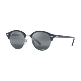 Ray-Ban Round Sunglasses RB4246 in blue acetate frame with silver mirrored lenses and silver metal lower rim detail