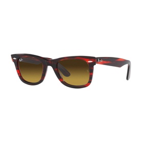 Ray-Ban Square Sunglasses RB2140 in red striped acetate frame with full rim and brown gradient lenses