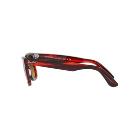Ray-Ban Square Sunglasses RB2140 in red striped acetate, full rim frame, side profile view showing temple arm detail