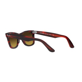 Ray-Ban Square Sunglasses RB2140 in striped red acetate frame, rear three-quarter view showing brown gradient lenses and full rim