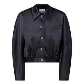 Button Satin Short Bomber Jacket