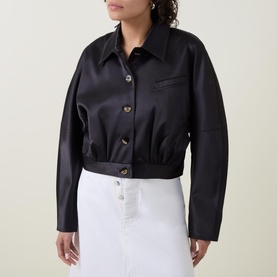 Button Satin Short Bomber Jacket
