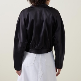 Button Satin Short Bomber Jacket