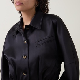 Button Satin Short Bomber Jacket