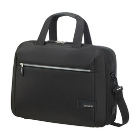 Samsonite Litepoint Expandable Briefcase 30cm in black with silver-tone zip detail, twin top handles and detachable shoulder strap