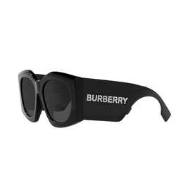 Burberry Irregular Sunglasses BE4388U in black acetate with oversized frames and bold white logo on thick temple arm