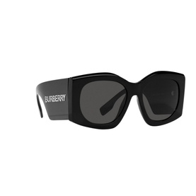 Burberry Irregular Sunglasses BE4388U in black acetate with oversized angular frames and white logo lettering on temples