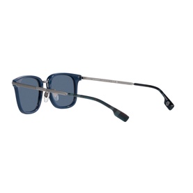 Burberry Square Sunglasses BE4395 in blue with silver-tone metal temples, angled rear view showing blue tinted lenses