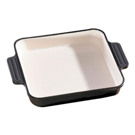 Hairy Biker Enamelled Cast Iron 23cm Square Dish in grey with cream enamel interior and dual handles