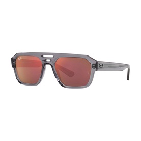 Ray-Ban Irregular Sunglasses RB4397 in clear acetate frame with double bridge and red mirrored lenses