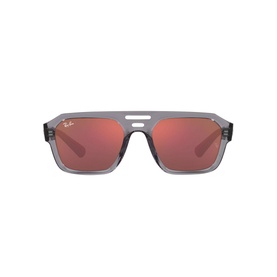 Ray-Ban Irregular Sunglasses RB4397 in clear acetate frame with red mirror lenses and double bridge detail