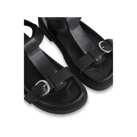 Whistles Porto Double Buckle Sandals in black leather with silver buckle fastenings, T-bar straps, and chunky rubber sole