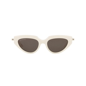 Balenciaga Cat Eye Sunglasses in white acetate with full rim frame and dark grey lenses, front view