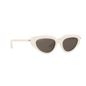 Balenciaga Cat Eye Sunglasses 6E000232 in white acetate frame with full rim and dark grey lenses, angled side view
