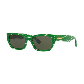 Bottega Veneta Rectangle Sunglasses 6J000370 in green marble-effect acetate with gold-tone hardware and dark green lenses