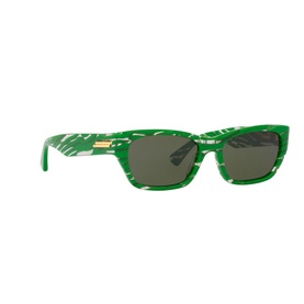 Bottega Veneta Rectangle Sunglasses in green patterned acetate frame with gold temple detail and dark green lenses, full rim