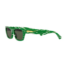Bottega Veneta Rectangle Sunglasses in green marble-effect acetate with full rim frame and gold-tone hardware detail on temples