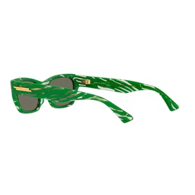 Bottega Veneta Rectangle Sunglasses in green marbled acetate with gold hardware, full rim frame, dark lenses, side profile view