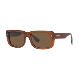 Burberry Rectangle Sunglasses BE4376U in brown transparent acetate frame, full rim, brown lenses, gold-tone temple detail